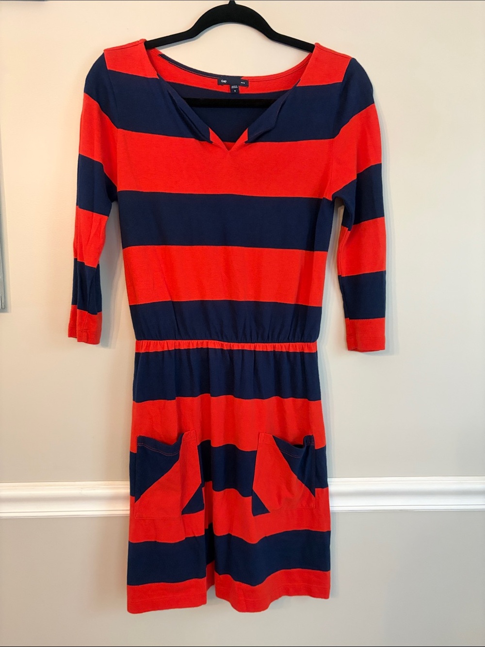 GAP Striped Long-Sleeve Knit Dress in Red & Navy